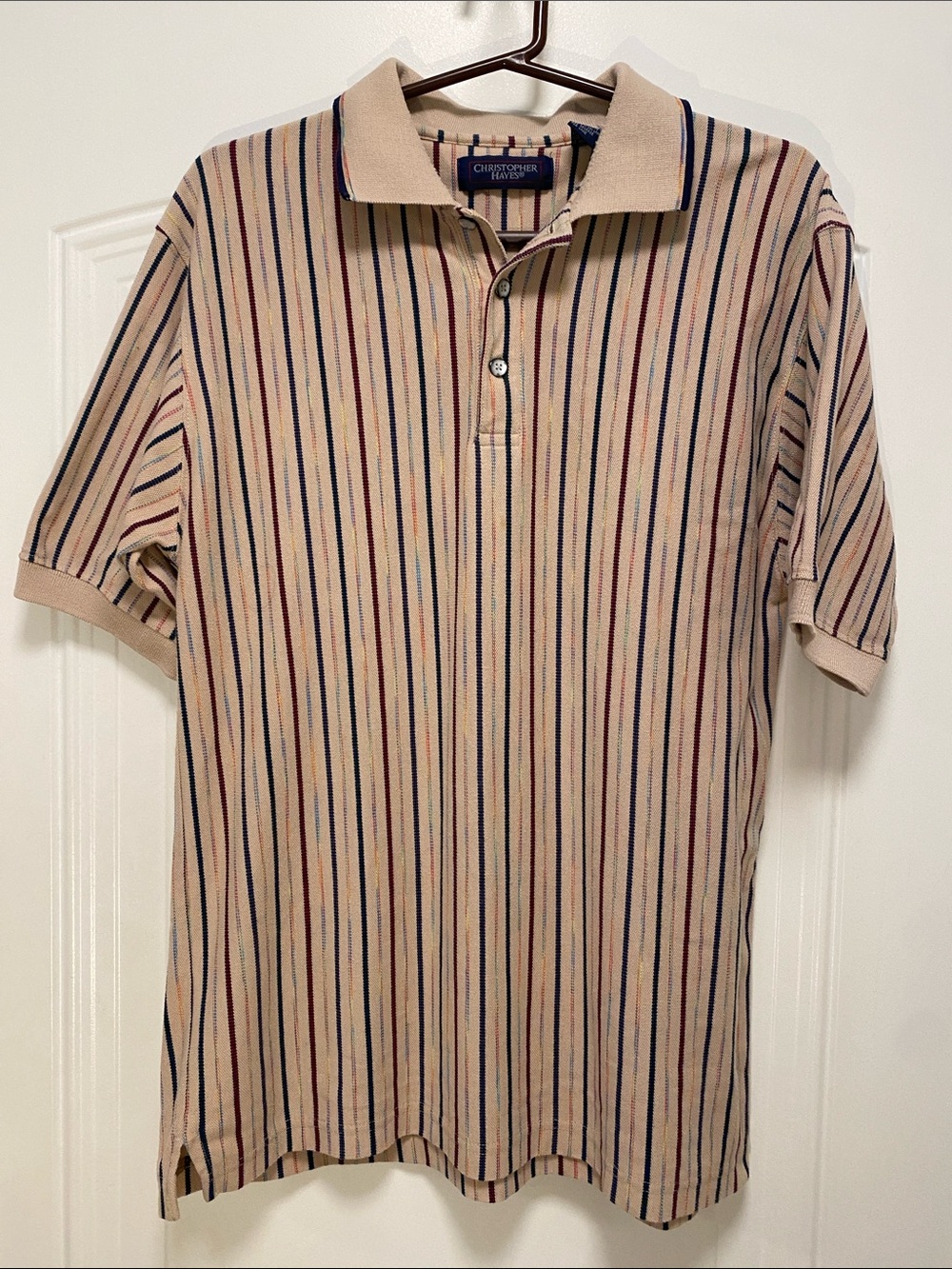 Christopher Hayes Beige Polo with Multicolor Pinstripes